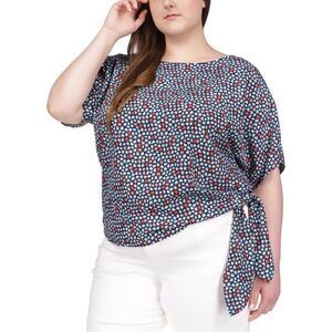 Michael Kors Plus Size Tossed Palm Side Tie Top In Midnight Blue - 2X